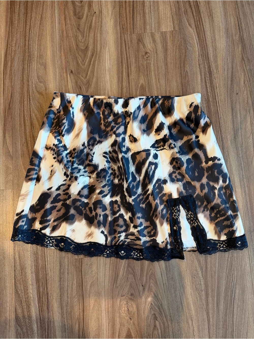 Miss Selfridge Leopard Print Mini Skirt with Black Lace Trim